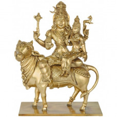 कांस्यलोहः शिवपार्वती (नन्दिवाहनस्योपरि) [Bronze Shiva Parvati Sitting on Nandi Vahana]
